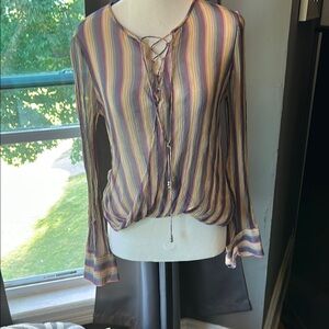 10 Crosby Derek Lam Gold and Purple Tie Front Blouse